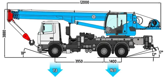 Габаритные размеры автокрана Клинцы КС-55713-6К-4В