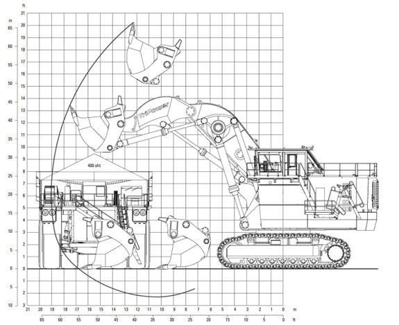 Грузовысотные характеристики горного экскаватора CAT 6090